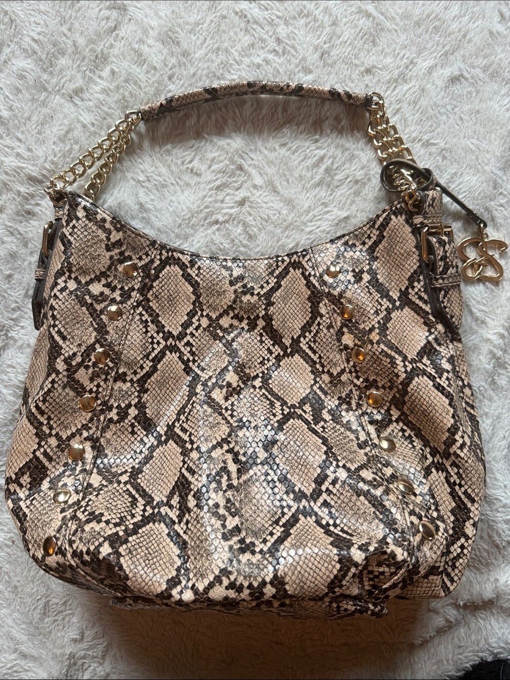 Jessica Simpson Studded Faux-Snakeskin Slouchy Hobo Bag